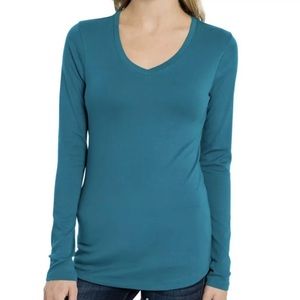 Eddie Bauer Favorite Long-Sleeve V-Neck Tee T-Shirt Dark Teal Size XS